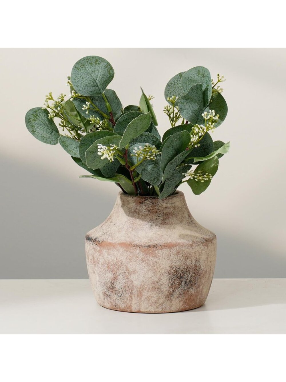 5.3 Inch Small Terracotta Ceramic Farmhouse Vase With Handles For Living Room